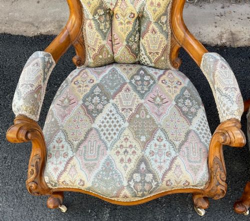 PAIR VICTORIAN WALNUT SALON CHAIRS - ADDITIONAL PHOTO 3