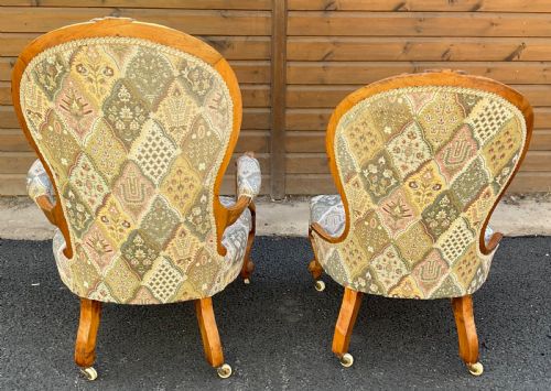 PAIR VICTORIAN WALNUT SALON CHAIRS - ADDITIONAL PHOTO 7