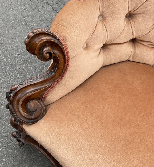 VICTORIAN ORNATE MAHOGANY FRAMED SETTEE - ADDITIONAL PHOTO 3