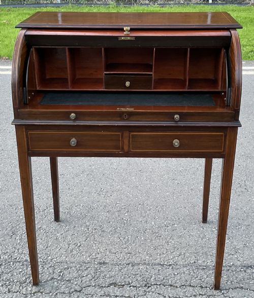 EDWARDIAN INLAID MAHOGANY SMALL ROLLTOP DESK - ADDITIONAL PHOTO 1