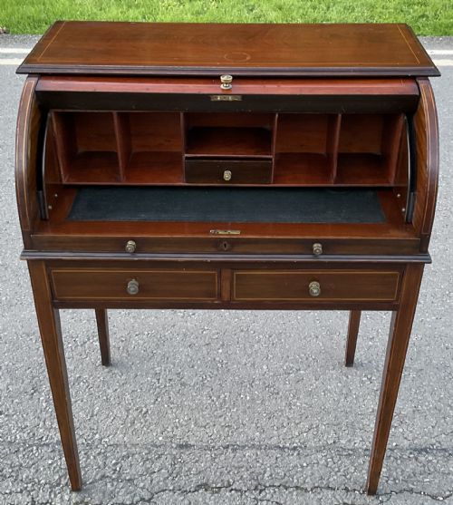 EDWARDIAN INLAID MAHOGANY SMALL ROLLTOP DESK - ADDITIONAL PHOTO 2