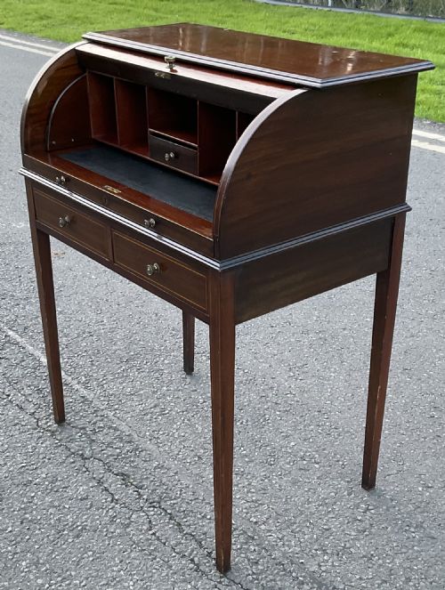EDWARDIAN INLAID MAHOGANY SMALL ROLLTOP DESK - ADDITIONAL PHOTO 3