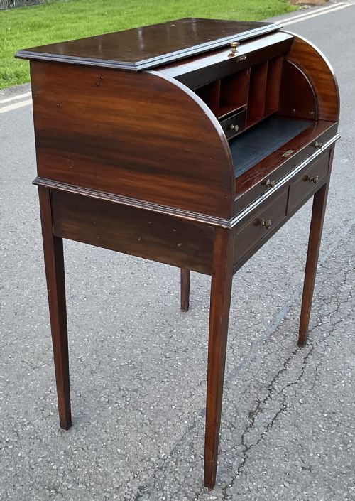EDWARDIAN INLAID MAHOGANY SMALL ROLLTOP DESK - ADDITIONAL PHOTO 4