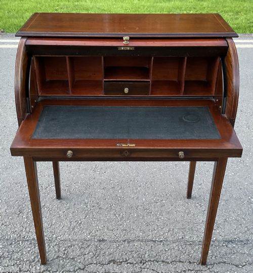 EDWARDIAN INLAID MAHOGANY SMALL ROLLTOP DESK - ADDITIONAL PHOTO 5