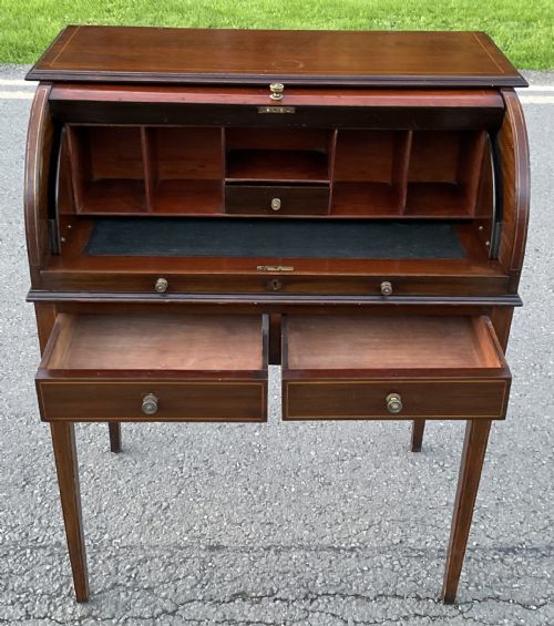 EDWARDIAN INLAID MAHOGANY SMALL ROLLTOP DESK - ADDITIONAL PHOTO 6
