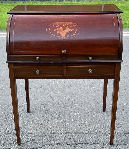 EDWARDIAN INLAID MAHOGANY SMALL ROLLTOP DESK - ADDITIONAL PHOTO 8