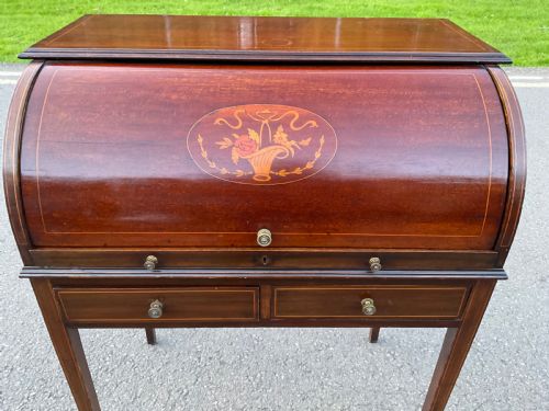EDWARDIAN INLAID MAHOGANY SMALL ROLLTOP DESK - ADDITIONAL PHOTO 9