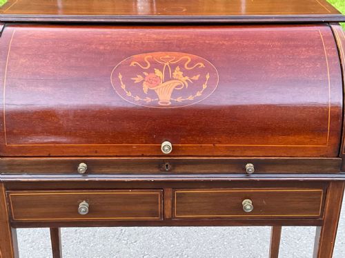 EDWARDIAN INLAID MAHOGANY SMALL ROLLTOP DESK - ADDITIONAL PHOTO 10