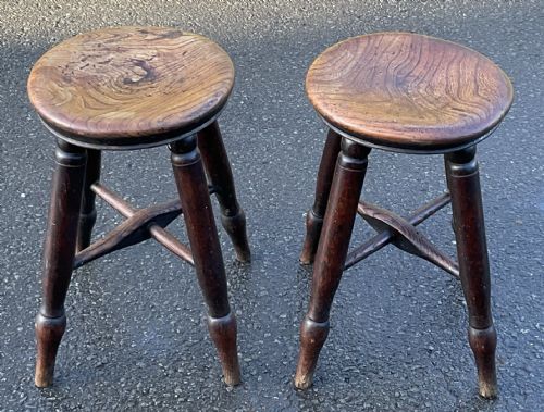 PAIR VICTORIAN COUNTRY ELM STOOLS - ADDITIONAL PHOTO 1
