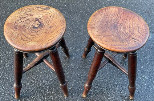 PAIR VICTORIAN COUNTRY ELM STOOLS - ADDITIONAL PHOTO 2
