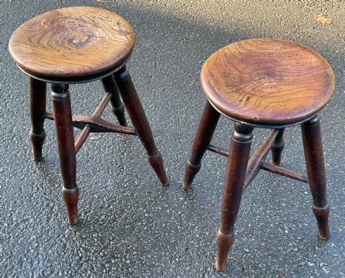 PAIR VICTORIAN COUNTRY ELM STOOLS - ADDITIONAL PHOTO 3