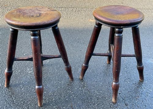 PAIR VICTORIAN COUNTRY ELM STOOLS - ADDITIONAL PHOTO 4