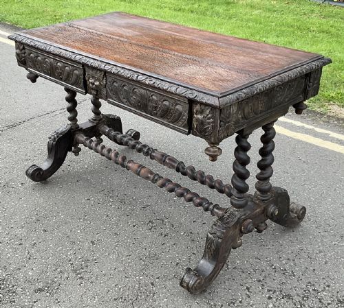 TUDOR STYLE HEAVILY CARVED WRITING DESK - ADDITIONAL PHOTO 1