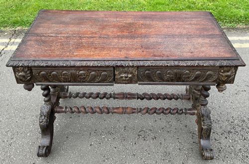TUDOR STYLE HEAVILY CARVED WRITING DESK - ADDITIONAL PHOTO 2
