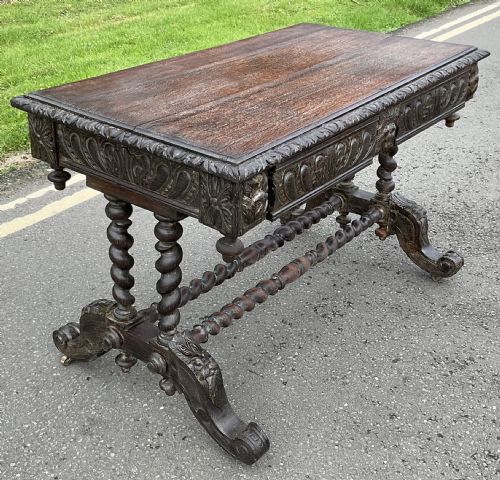 TUDOR STYLE HEAVILY CARVED WRITING DESK - ADDITIONAL PHOTO 3