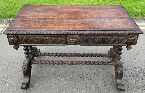 TUDOR STYLE HEAVILY CARVED WRITING DESK - ADDITIONAL PHOTO 4