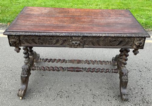 TUDOR STYLE HEAVILY CARVED WRITING DESK - ADDITIONAL PHOTO 5