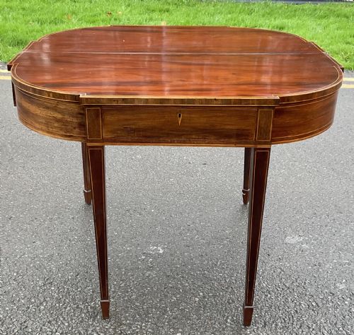 GEORGIAN INLAID MAHOGANY FOLDOVER TEA TABLE - ADDITIONAL PHOTO 9