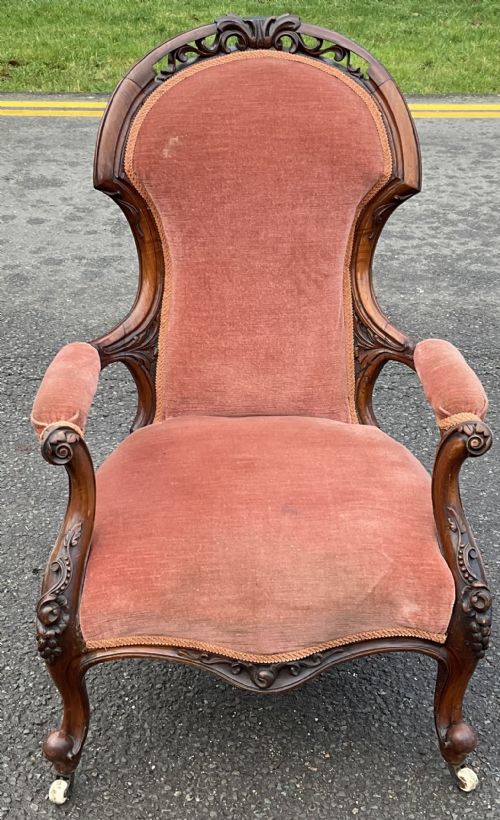 VICTORIAN WALNUT FRAMED FIRESIDE ARMCHAIR - ADDITIONAL PHOTO 1
