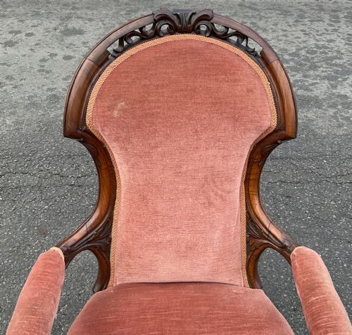 VICTORIAN WALNUT FRAMED FIRESIDE ARMCHAIR - ADDITIONAL PHOTO 2