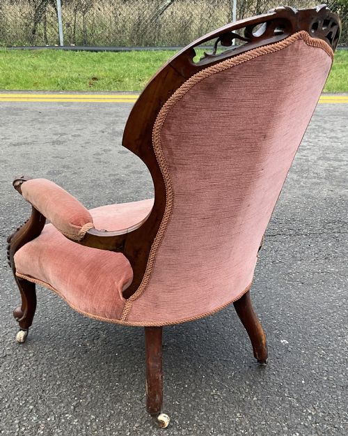VICTORIAN WALNUT FRAMED FIRESIDE ARMCHAIR - ADDITIONAL PHOTO 6