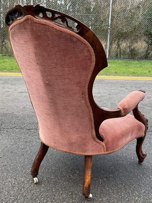 VICTORIAN WALNUT FRAMED FIRESIDE ARMCHAIR - ADDITIONAL PHOTO 7