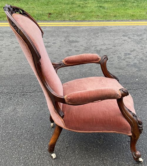 VICTORIAN WALNUT FRAMED FIRESIDE ARMCHAIR - ADDITIONAL PHOTO 8
