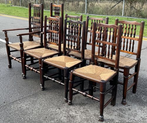 SET OF EIGHT VICTORIAN ELM SPINDLEBACK RUSH SEAT DINING CHAIRS - ADDITIONAL PHOTO 2