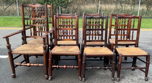 SET OF EIGHT VICTORIAN ELM SPINDLEBACK RUSH SEAT DINING CHAIRS - ADDITIONAL PHOTO 3
