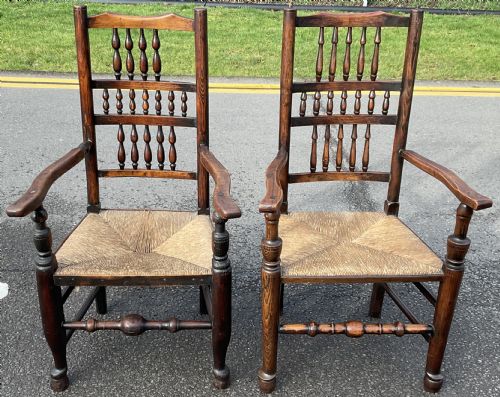 SET OF EIGHT VICTORIAN ELM SPINDLEBACK RUSH SEAT DINING CHAIRS - ADDITIONAL PHOTO 6