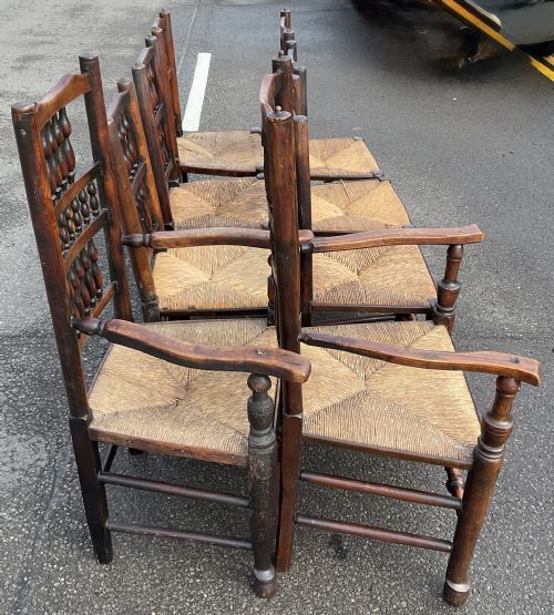SET OF EIGHT VICTORIAN ELM SPINDLEBACK RUSH SEAT DINING CHAIRS - ADDITIONAL PHOTO 8