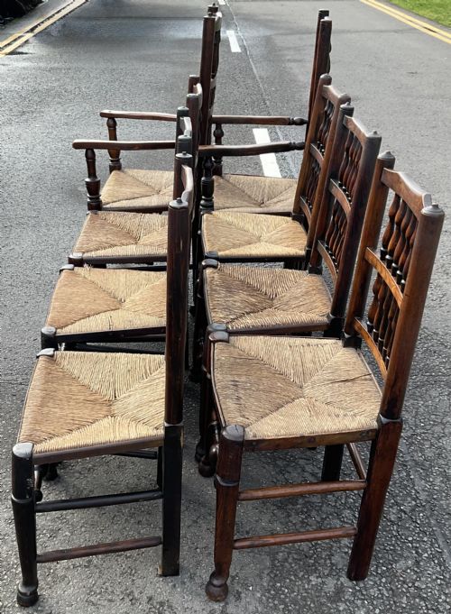 SET OF EIGHT VICTORIAN ELM SPINDLEBACK RUSH SEAT DINING CHAIRS - ADDITIONAL PHOTO 9