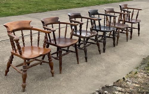 SIX VICTORIAN ELM SMOKERS BOW ARMCHAIRS - ADDITIONAL PHOTO 1