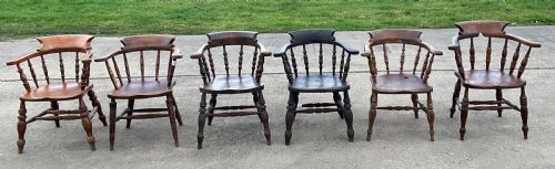 SIX VICTORIAN ELM SMOKERS BOW ARMCHAIRS - ADDITIONAL PHOTO 2