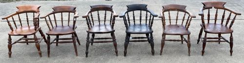 SIX VICTORIAN ELM SMOKERS BOW ARMCHAIRS - ADDITIONAL PHOTO 4