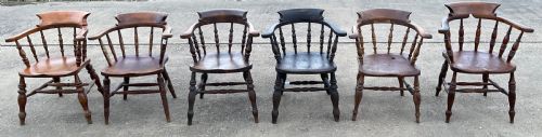 SIX VICTORIAN ELM SMOKERS BOW ARMCHAIRS - ADDITIONAL PHOTO 5