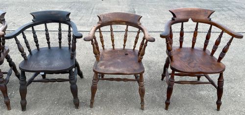 SIX VICTORIAN ELM SMOKERS BOW ARMCHAIRS - ADDITIONAL PHOTO 6