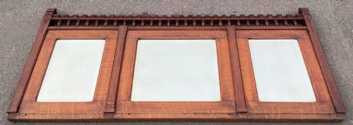VICTORIAN GOTHIC LARGE OAK OVERMANTEL MIRROR - ADDITIONAL PHOTO 1