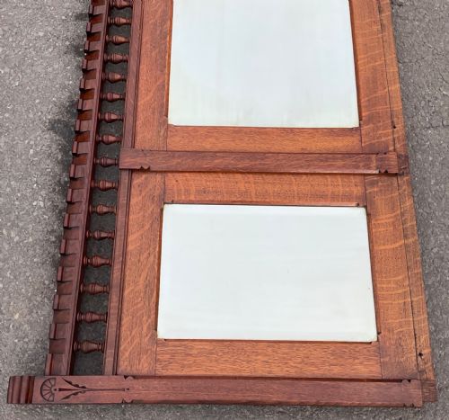 VICTORIAN GOTHIC LARGE OAK OVERMANTEL MIRROR - ADDITIONAL PHOTO 3