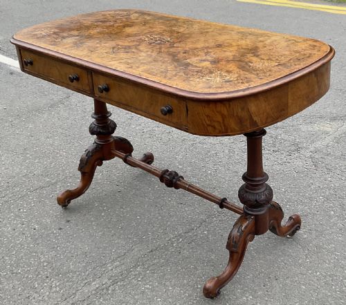 VICTORIAN BURR WALNUT INLAID WRITING TABLE - ADDITIONAL PHOTO 1