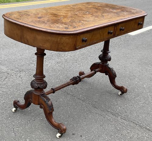 VICTORIAN BURR WALNUT INLAID WRITING TABLE - ADDITIONAL PHOTO 3