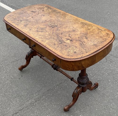 VICTORIAN BURR WALNUT INLAID WRITING TABLE - ADDITIONAL PHOTO 5