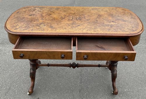VICTORIAN BURR WALNUT INLAID WRITING TABLE - ADDITIONAL PHOTO 8