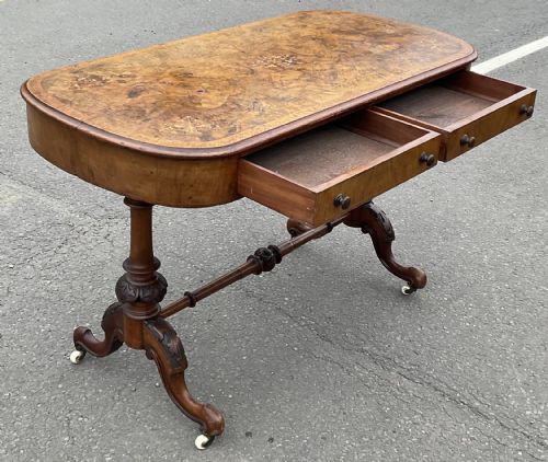 VICTORIAN BURR WALNUT INLAID WRITING TABLE - ADDITIONAL PHOTO 9