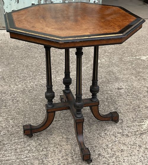 OCTAGONAL EBONIZED PEDESTAL CENTRE TABLE - ADDITIONAL PHOTO 3