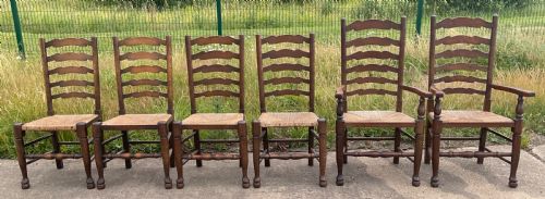SET OF SIX BEECH ELM LADDERBACK DINING CHAIRS