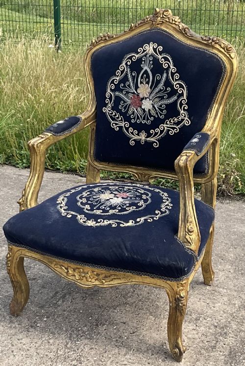 VICTORIAN GILT FIRESIDE ARMCHAIR