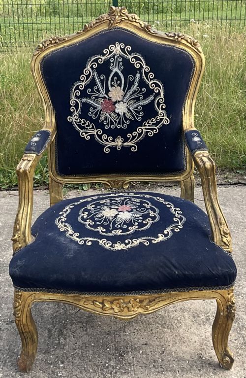 VICTORIAN GILT FIRESIDE ARMCHAIR - ADDITIONAL PHOTO 3