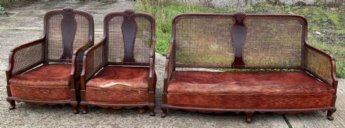 Mahogany Bergere Three Piece Lounge Set for Reupholstery