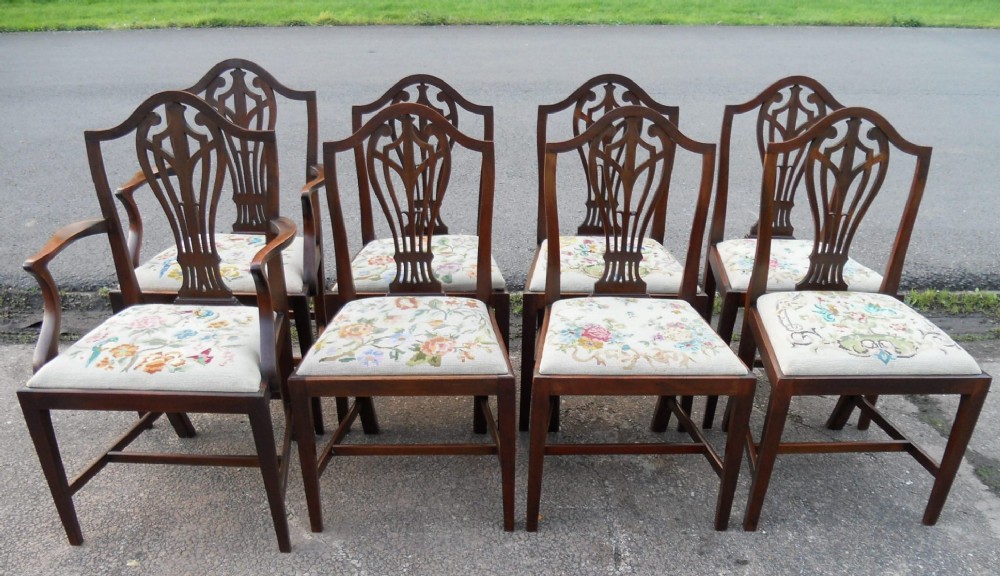 Set of Eight Georgian Style Mahogany Dining Chairs 